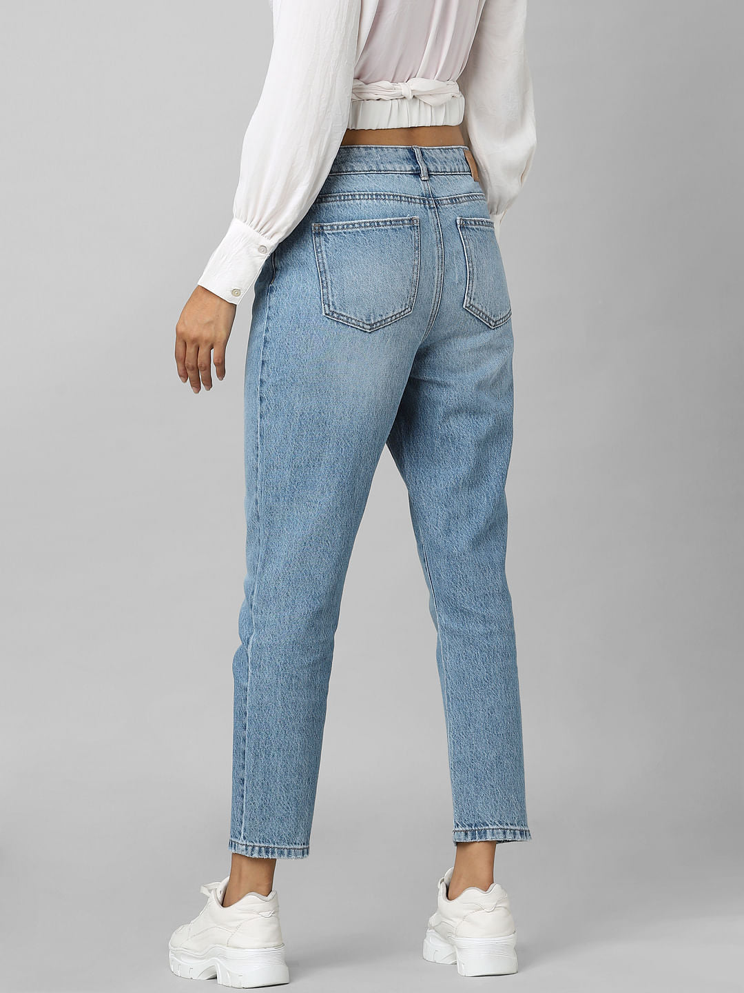 Blue High Rise Washed Straight Fit Jeans