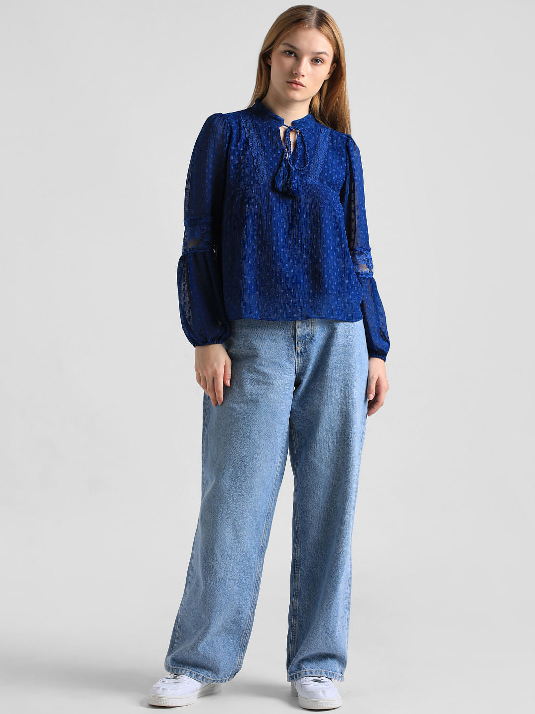 Royal Blue Textured Lace Top