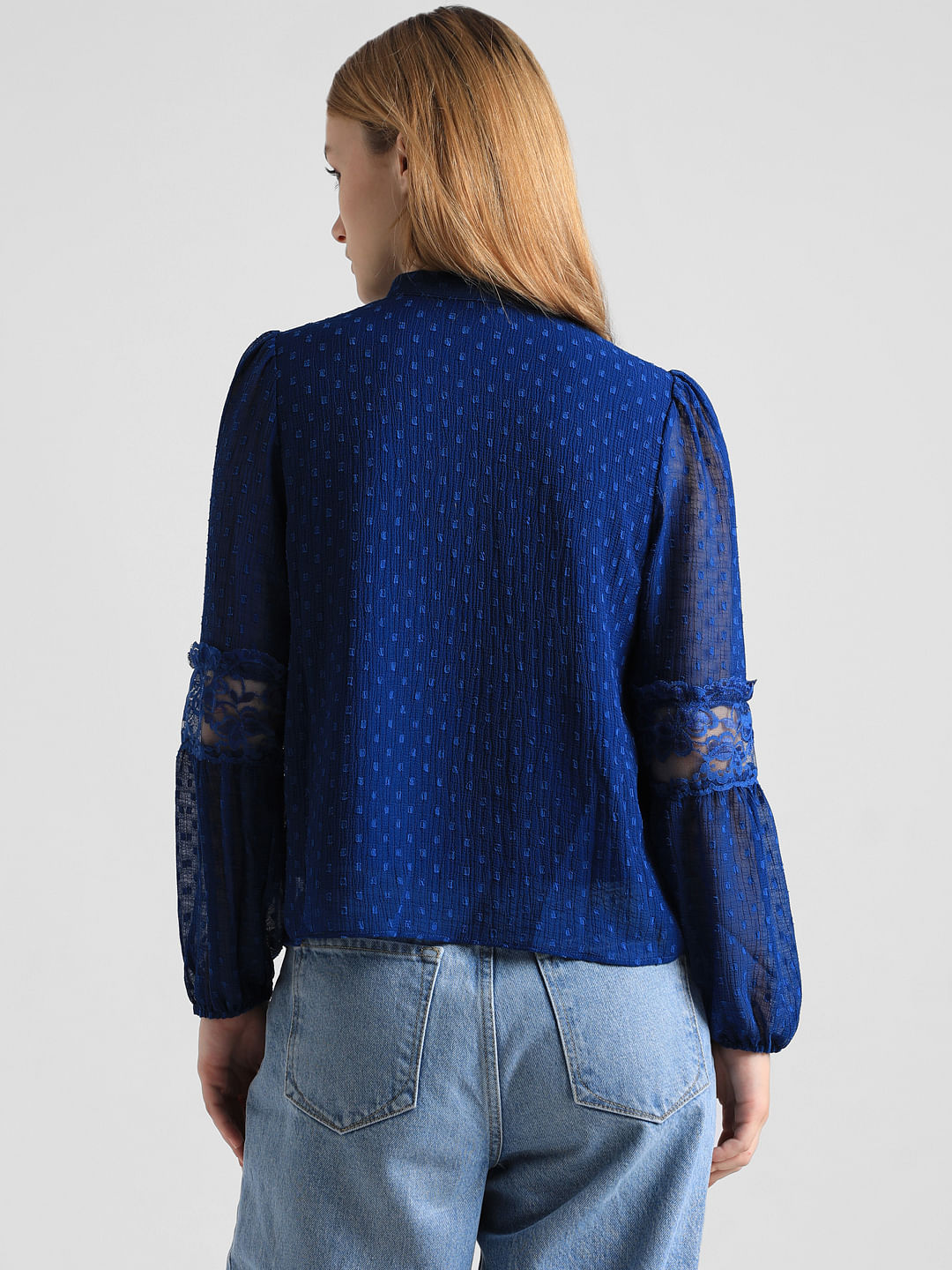 Royal Blue Textured Lace Top