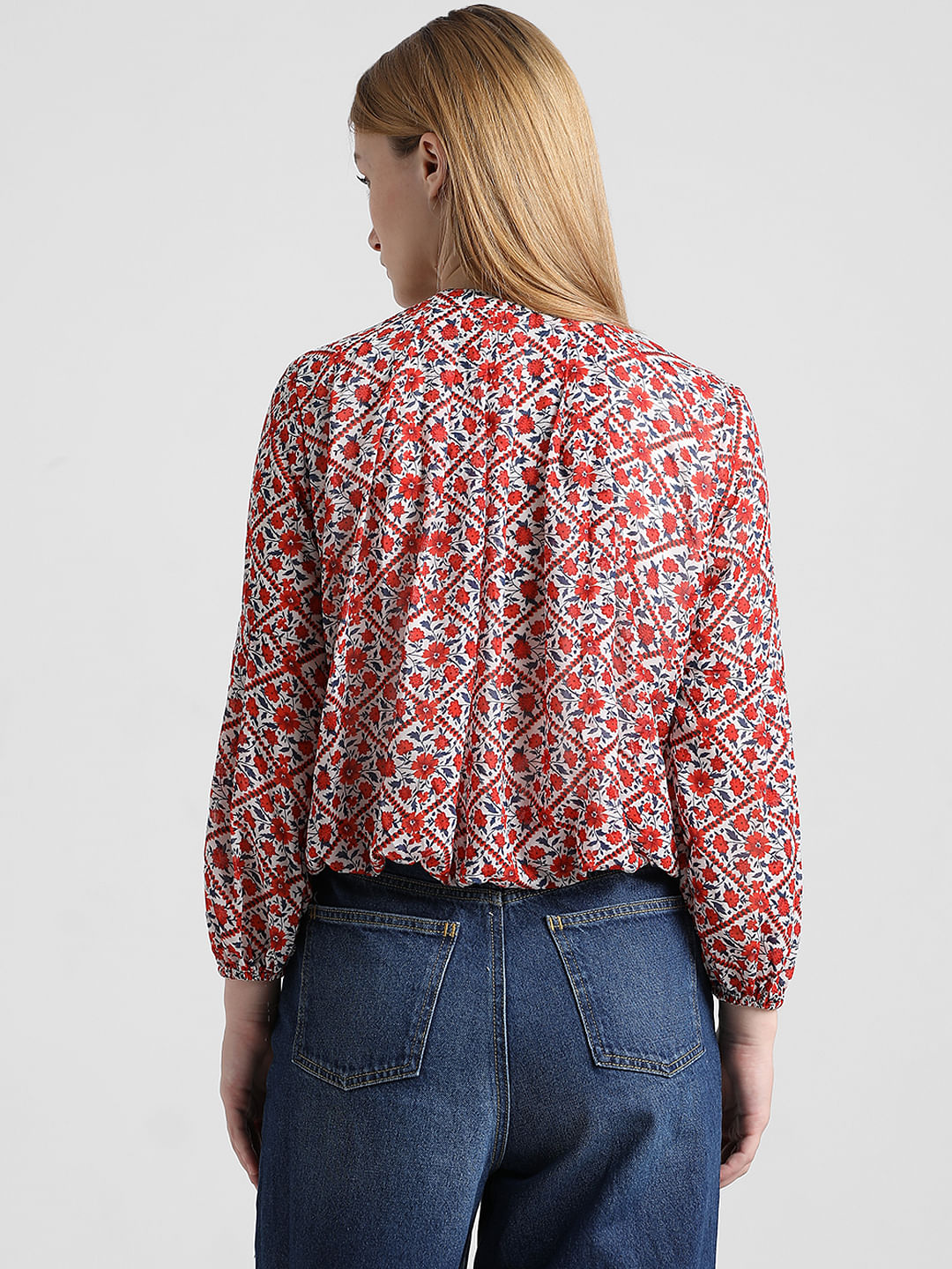 White & Red Floral Top
