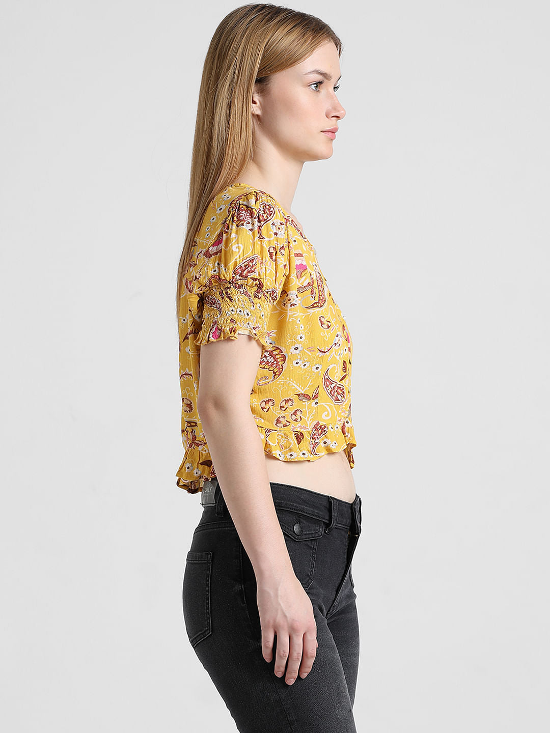 Yellow Printed Cropped Top