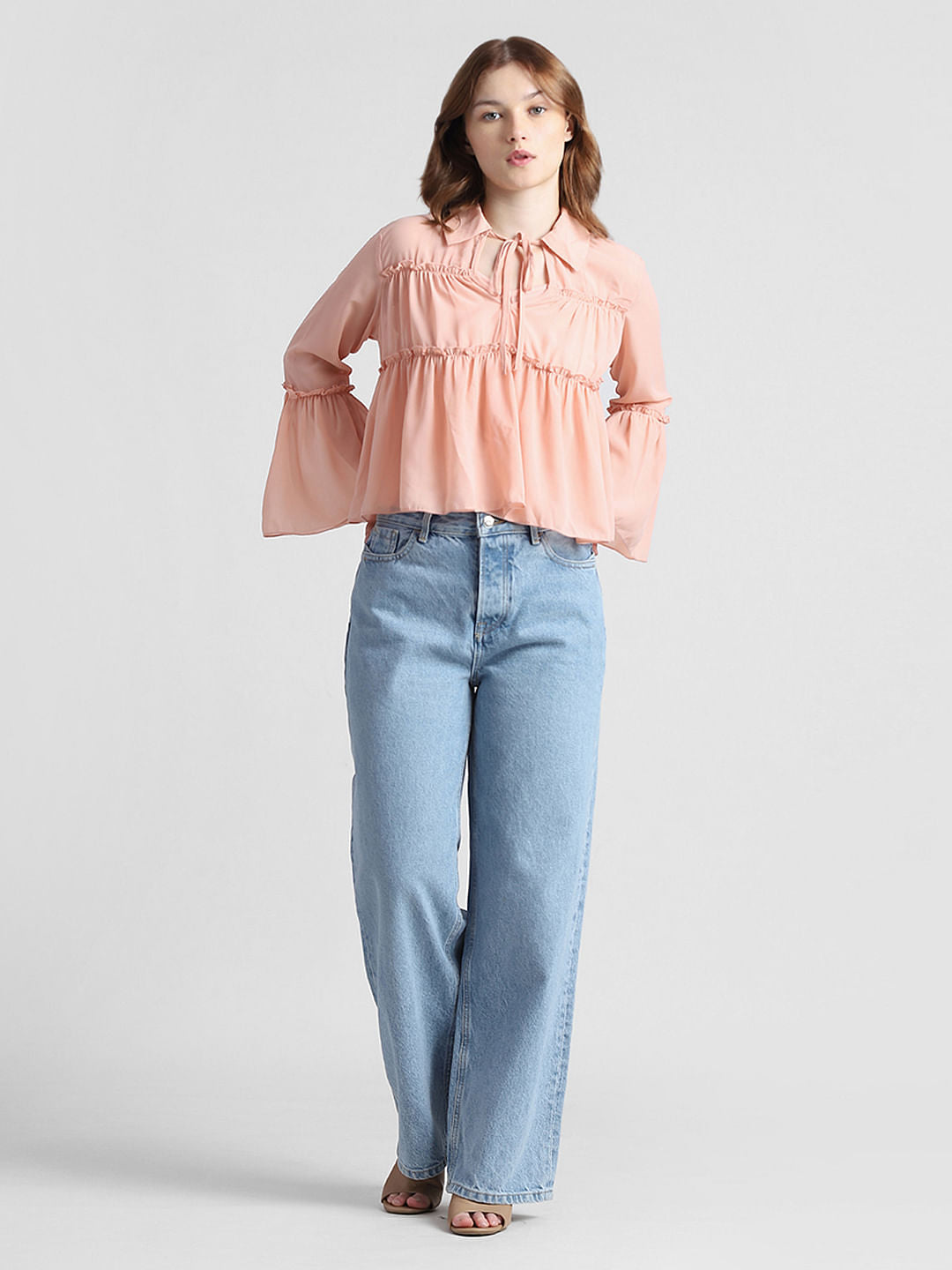 Coral Frill Peplum Top