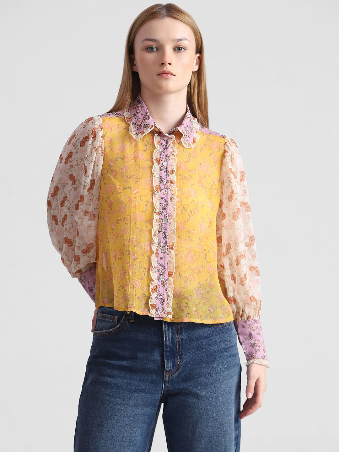 Pink Floral Chiffon Shirt