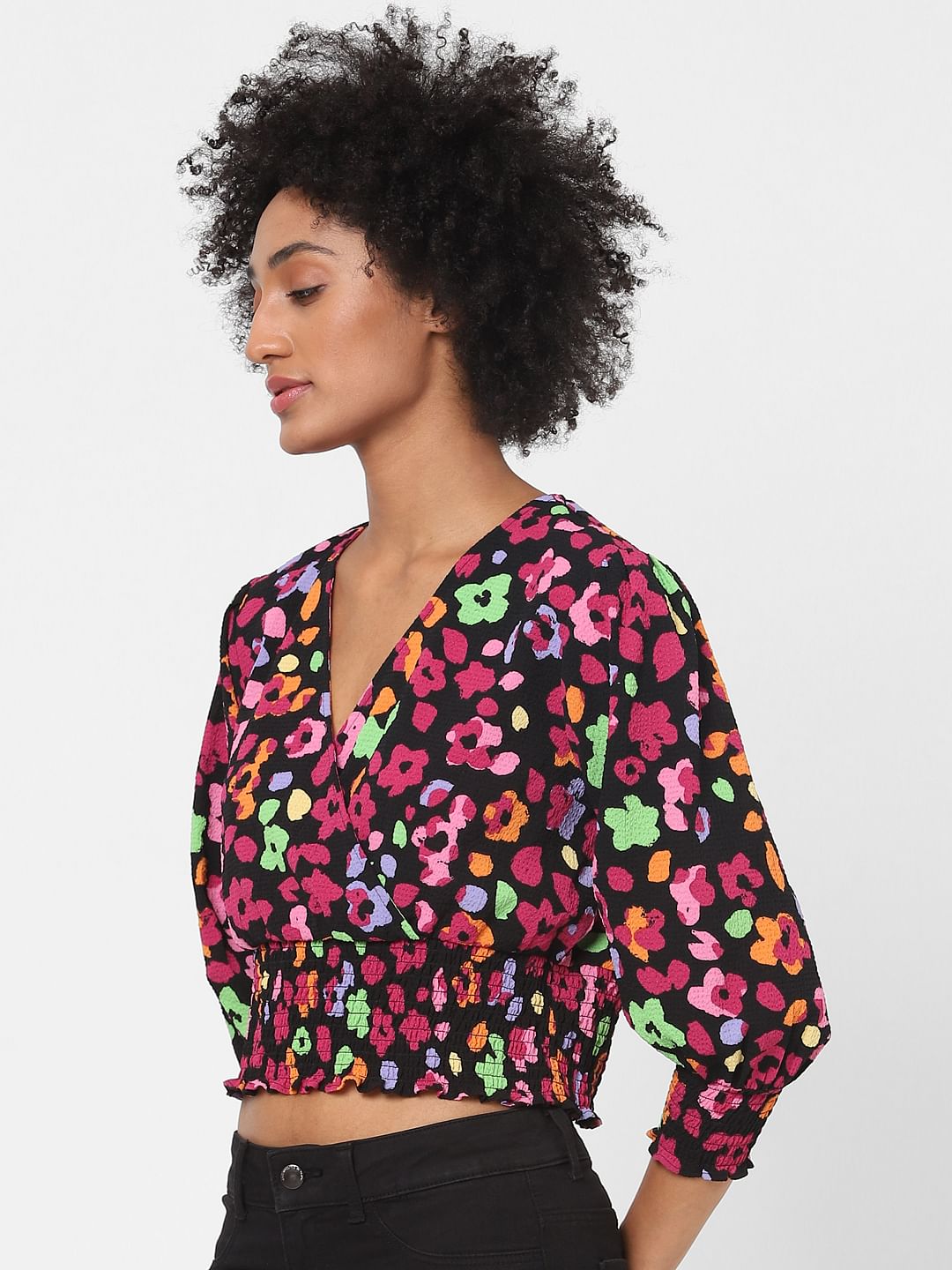 Black Floral Crop Top