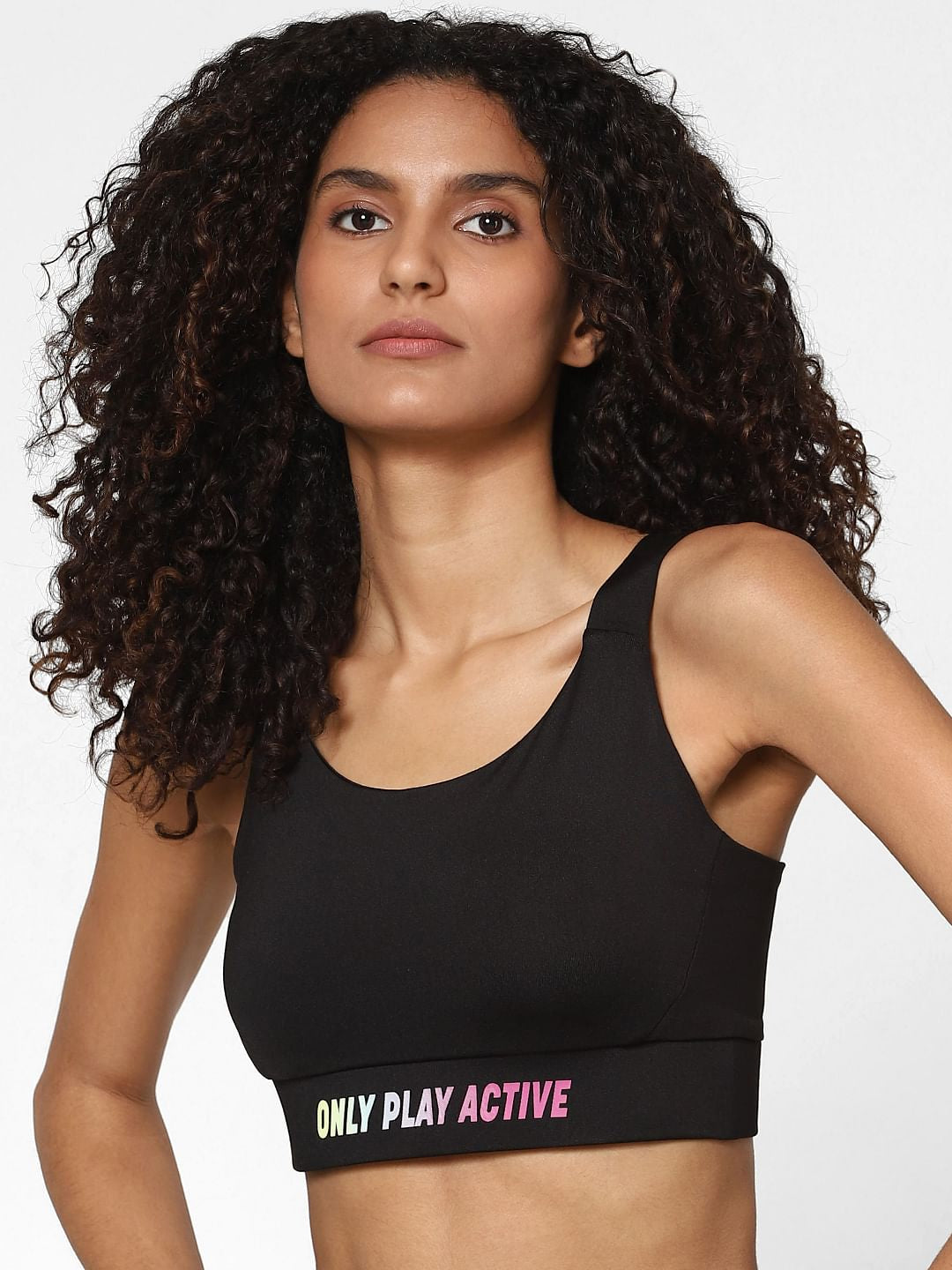 Black Logo Print Sports Bra