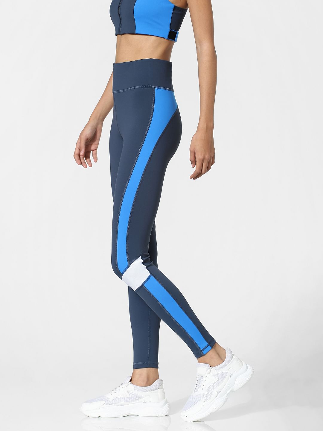 Blue High Rise Colourblocked Training Tights