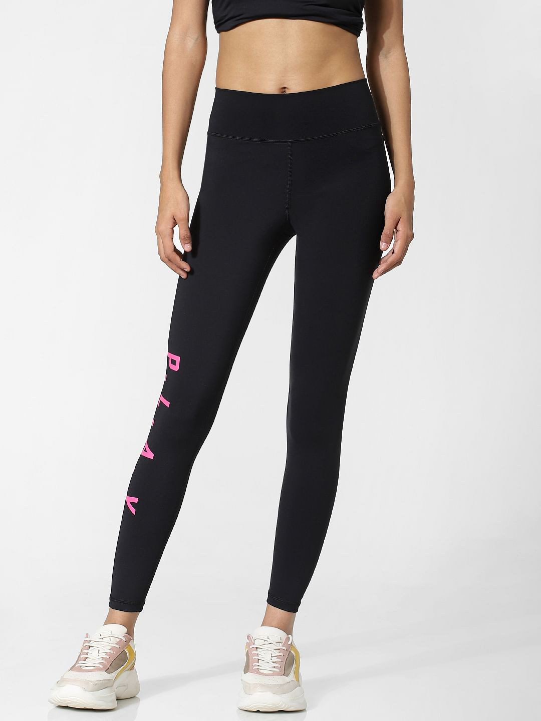 Black High Rise Logo Print Training Tights