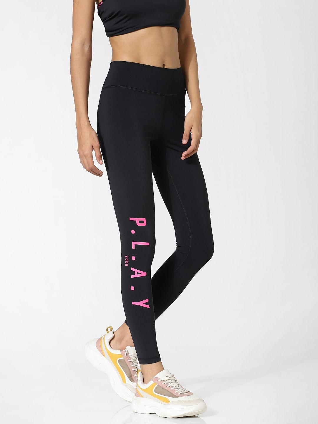 Black High Rise Logo Print Training Tights