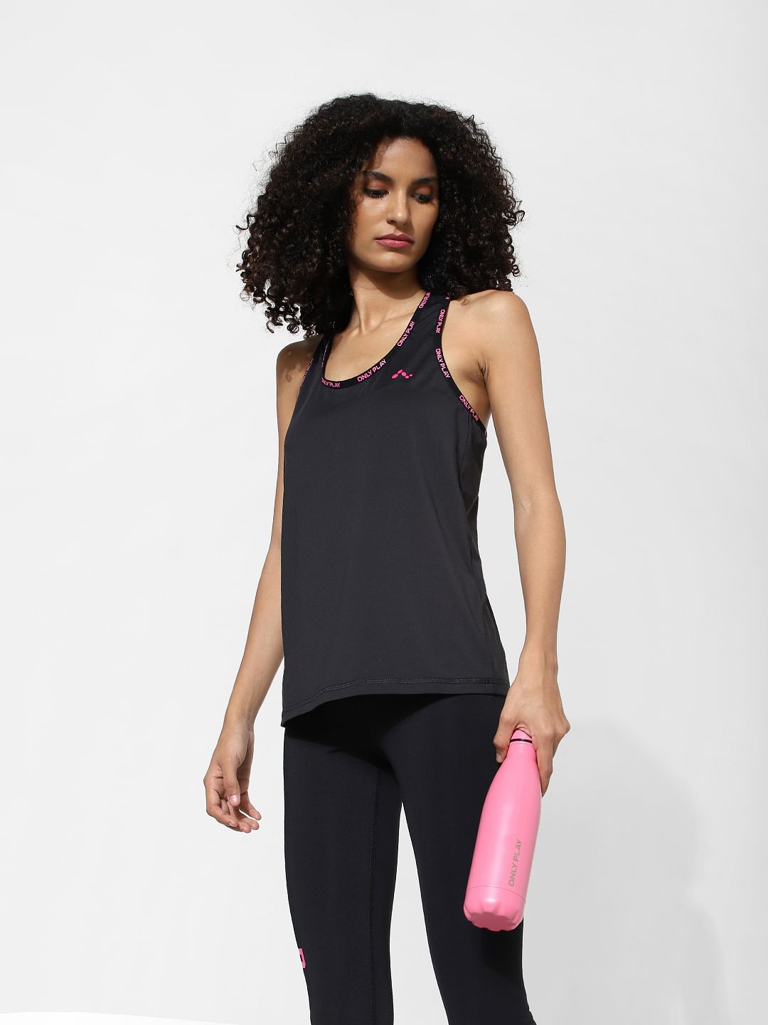 Black Logo Print Training Tank Top