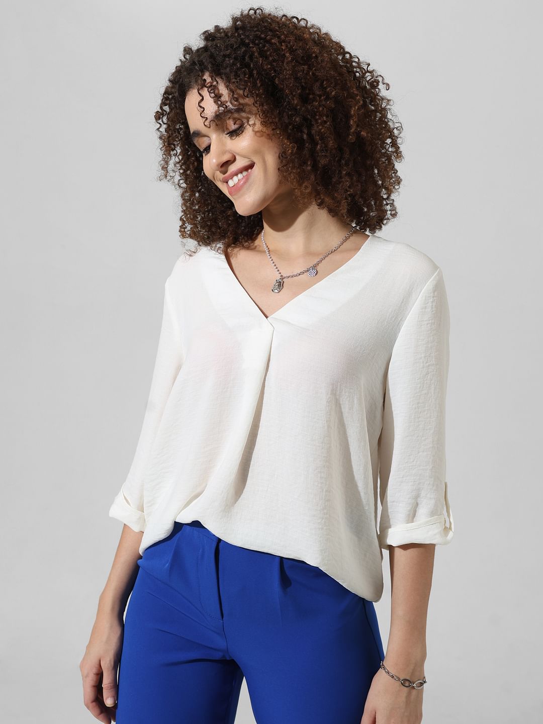 White V-Neck Top - 32
