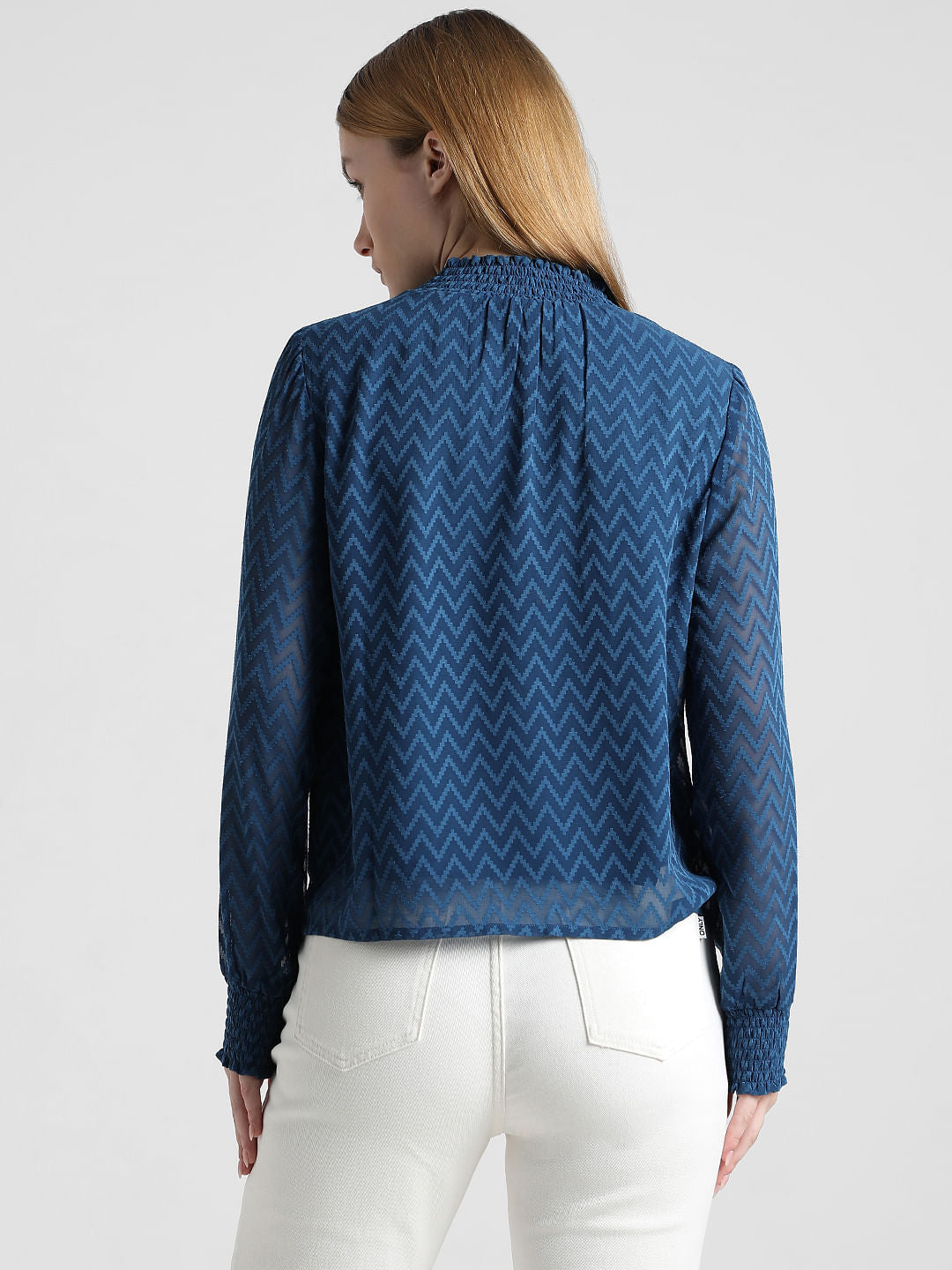 Blue Printed Sheer Cr  Pe Top