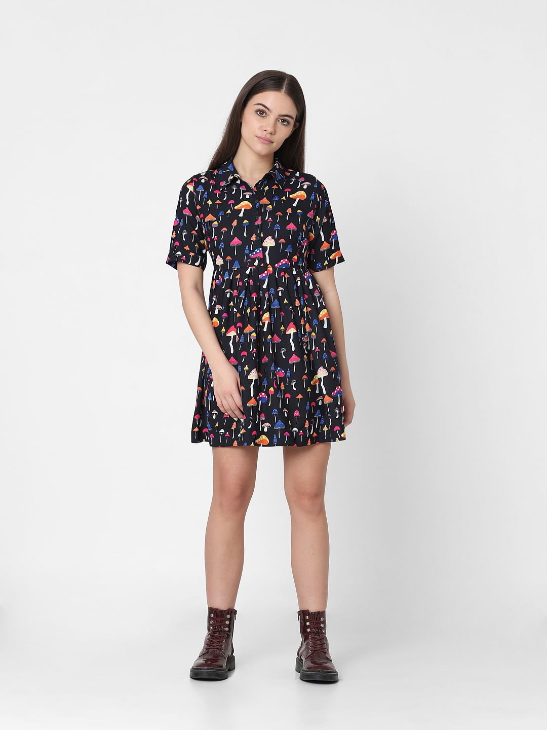 Black Mushroom Print Fit & Flare Dress