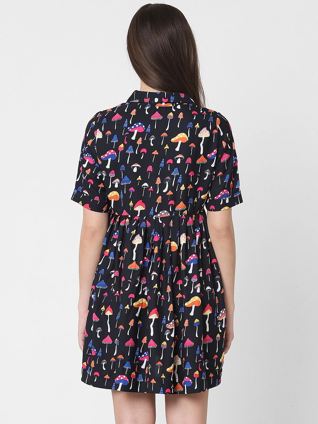 Black Mushroom Print Fit & Flare Dress