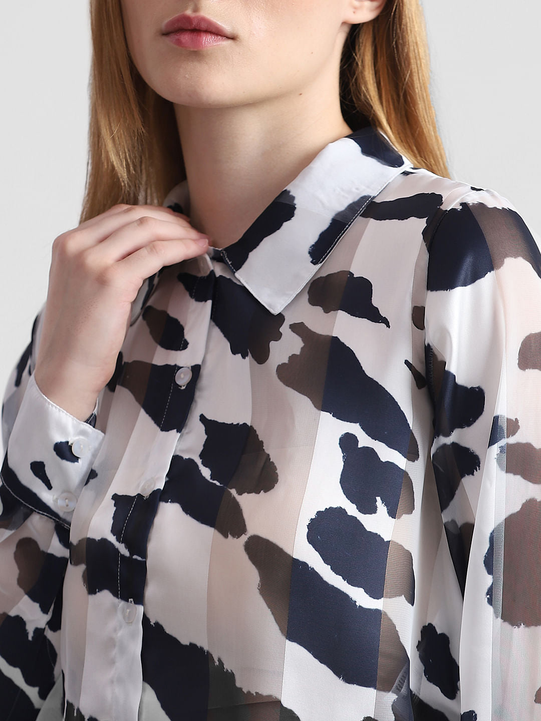White & Black Printed Cropped Shirt