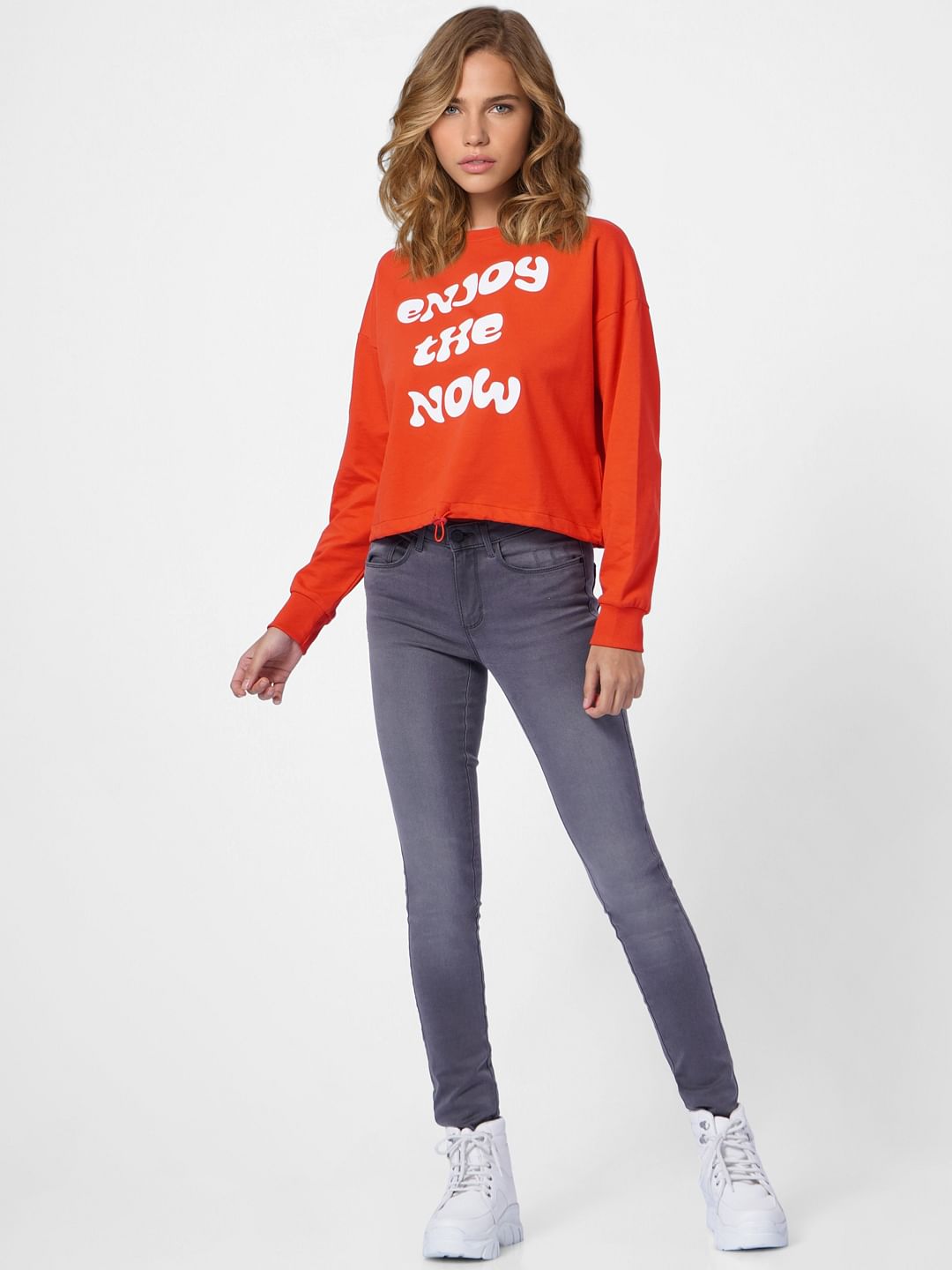 Red Typographic Print Sweatshirt