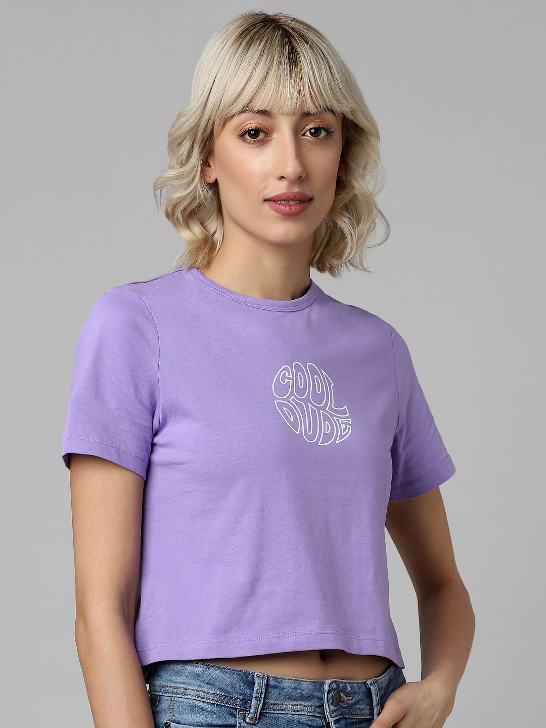 Purple Text Print T-Shirt