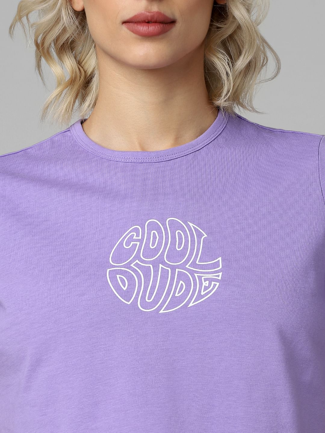 Purple Text Print T-Shirt