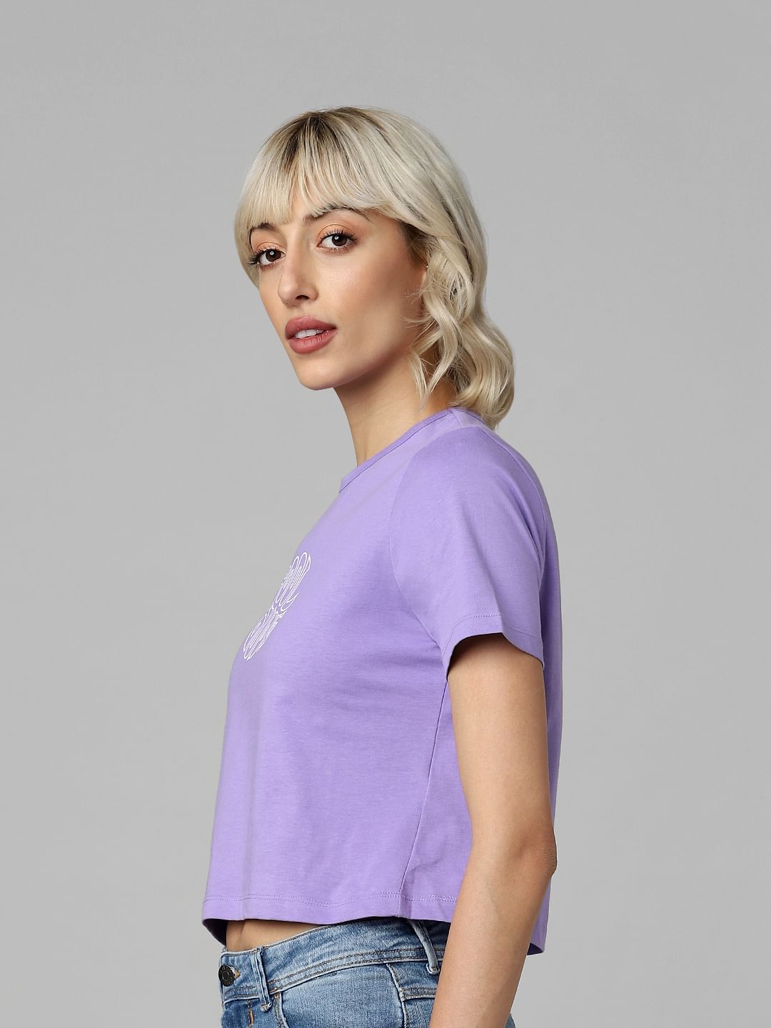 Purple Text Print T-Shirt