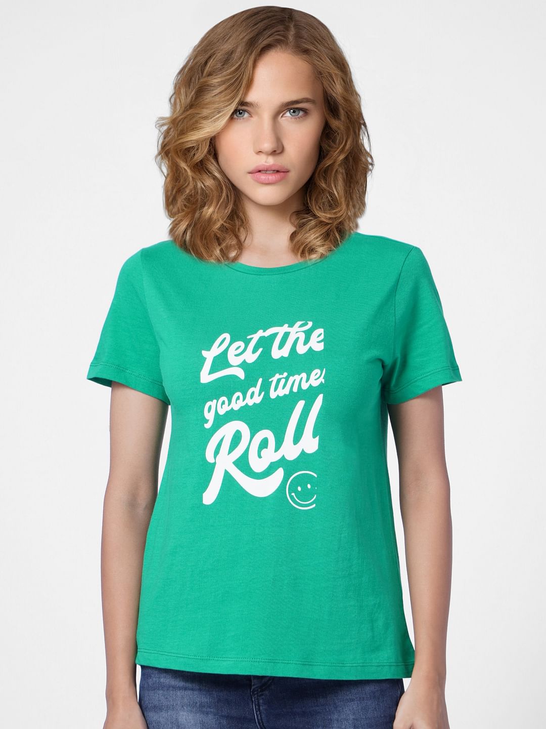 Green Slogan Print T-Shirt