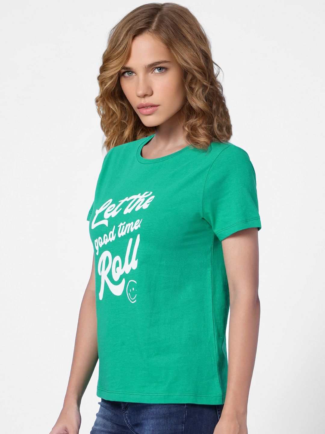 Green Slogan Print T-Shirt
