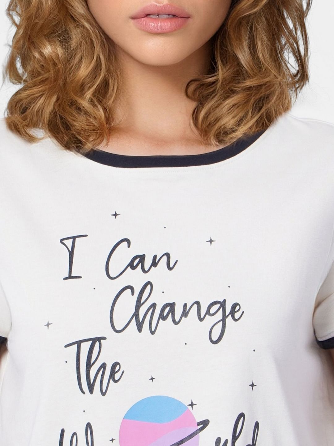 Beige Slogan Print T-Shirt