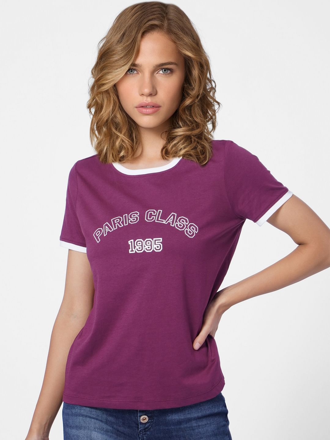 Purple Text Print T-Shirt