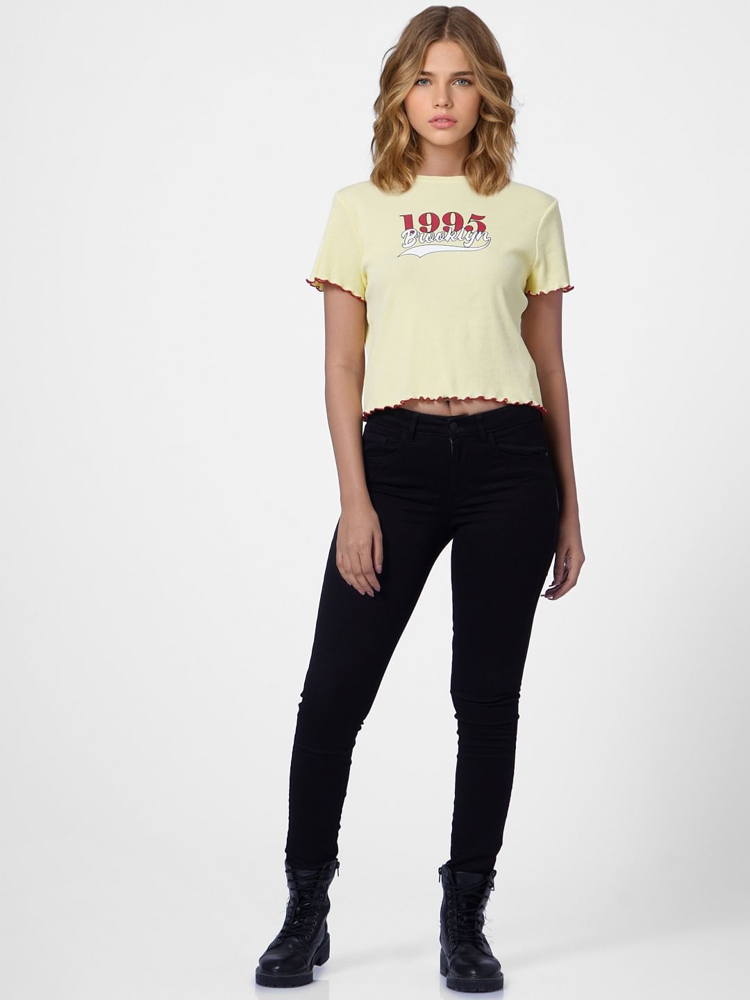 Yellow Text Print T-Shirt