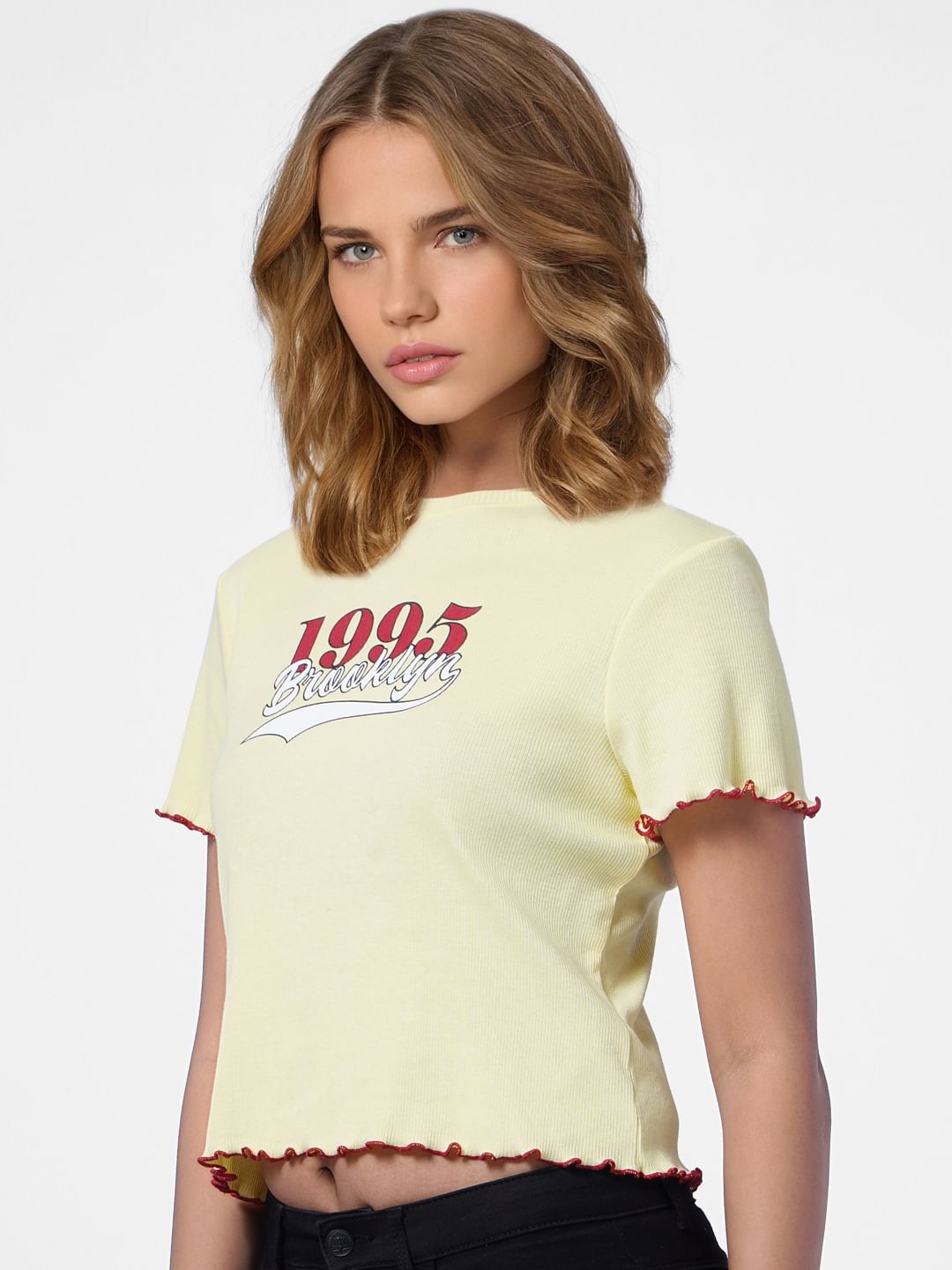 Yellow Text Print T-Shirt