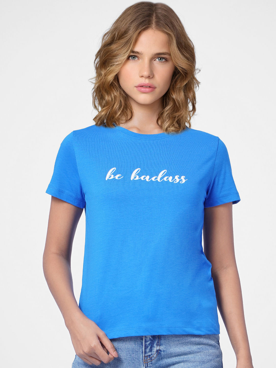 Blue Text Print T-Shirt