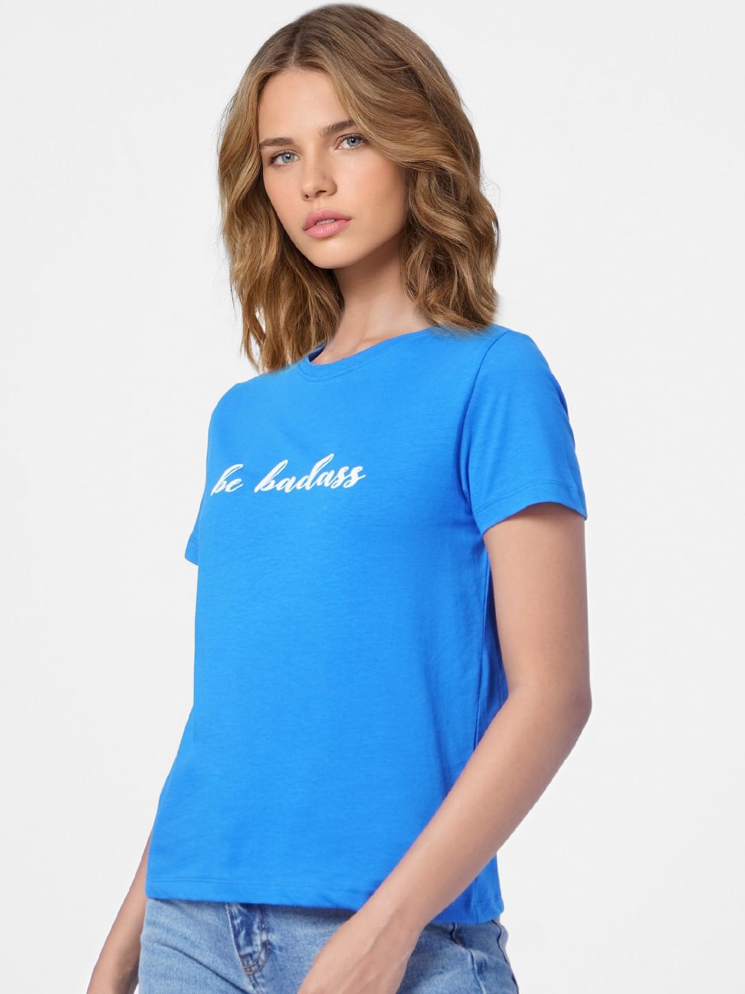 Blue Text Print T-Shirt