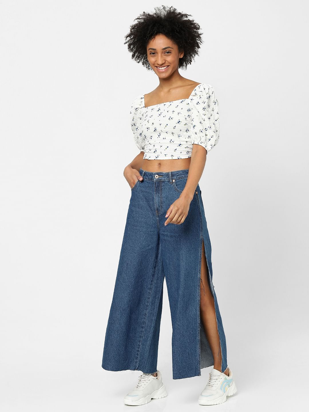 White Floral Crop Top