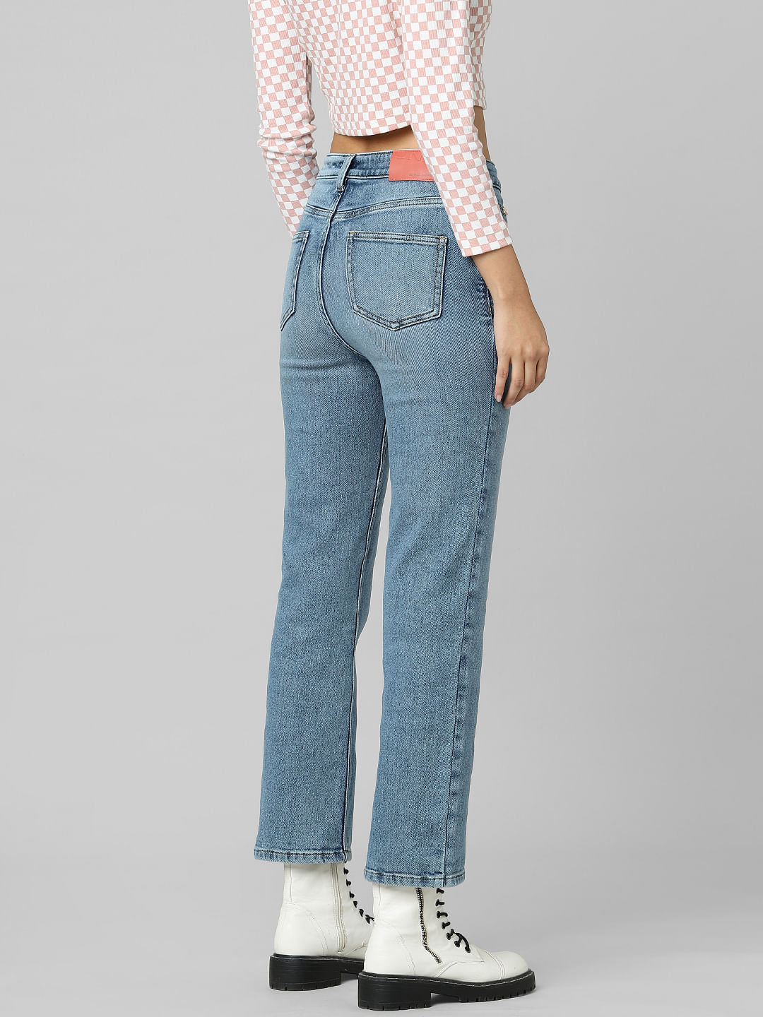 Blue Mid Rise Cropped Flared Jeans