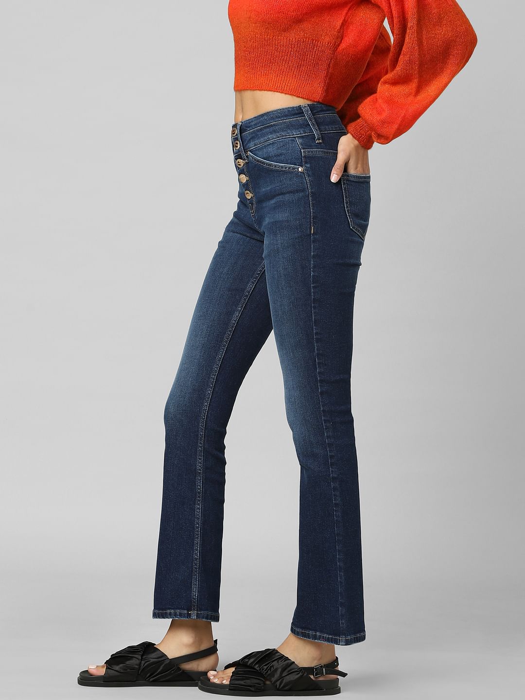 Blue High Rise Flared Jeans