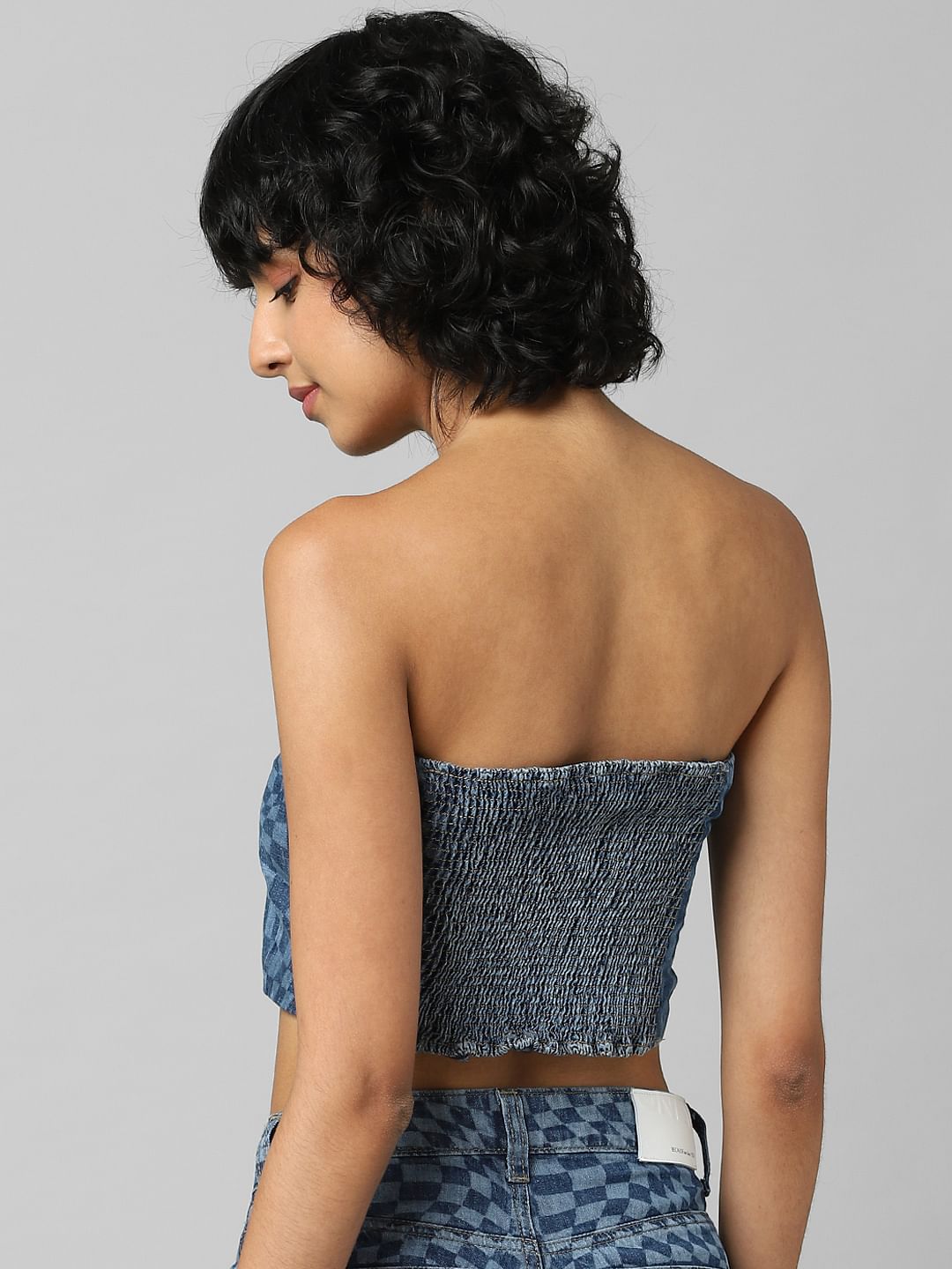 Blue Printed Denim Co-Ord Corset