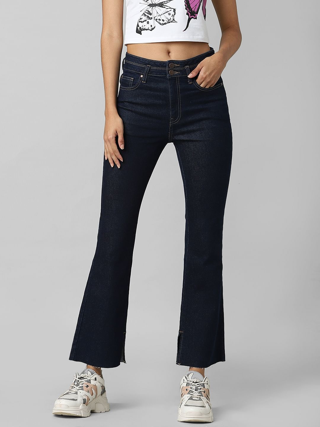 Dark Blue High Rise Flared Jeans