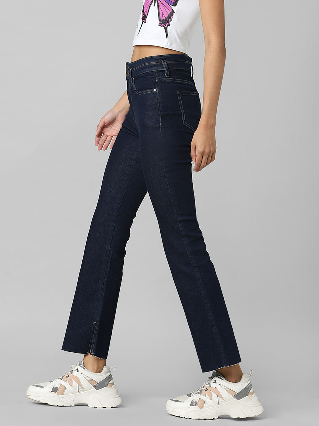 Dark Blue High Rise Flared Jeans
