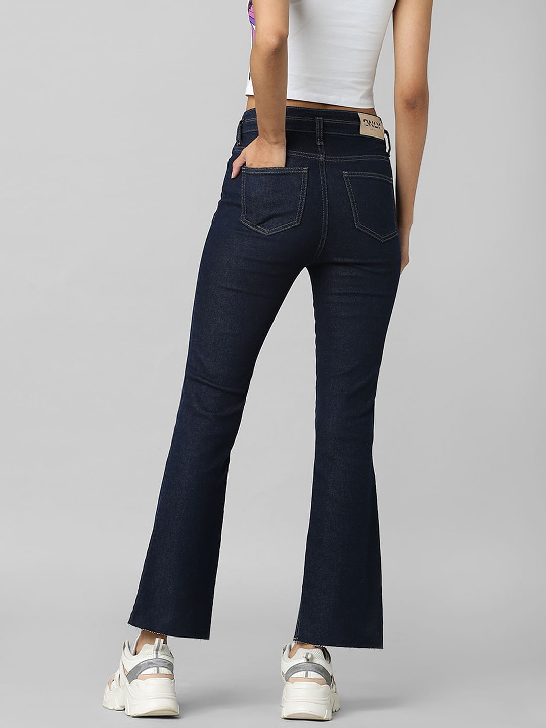 Dark Blue High Rise Flared Jeans