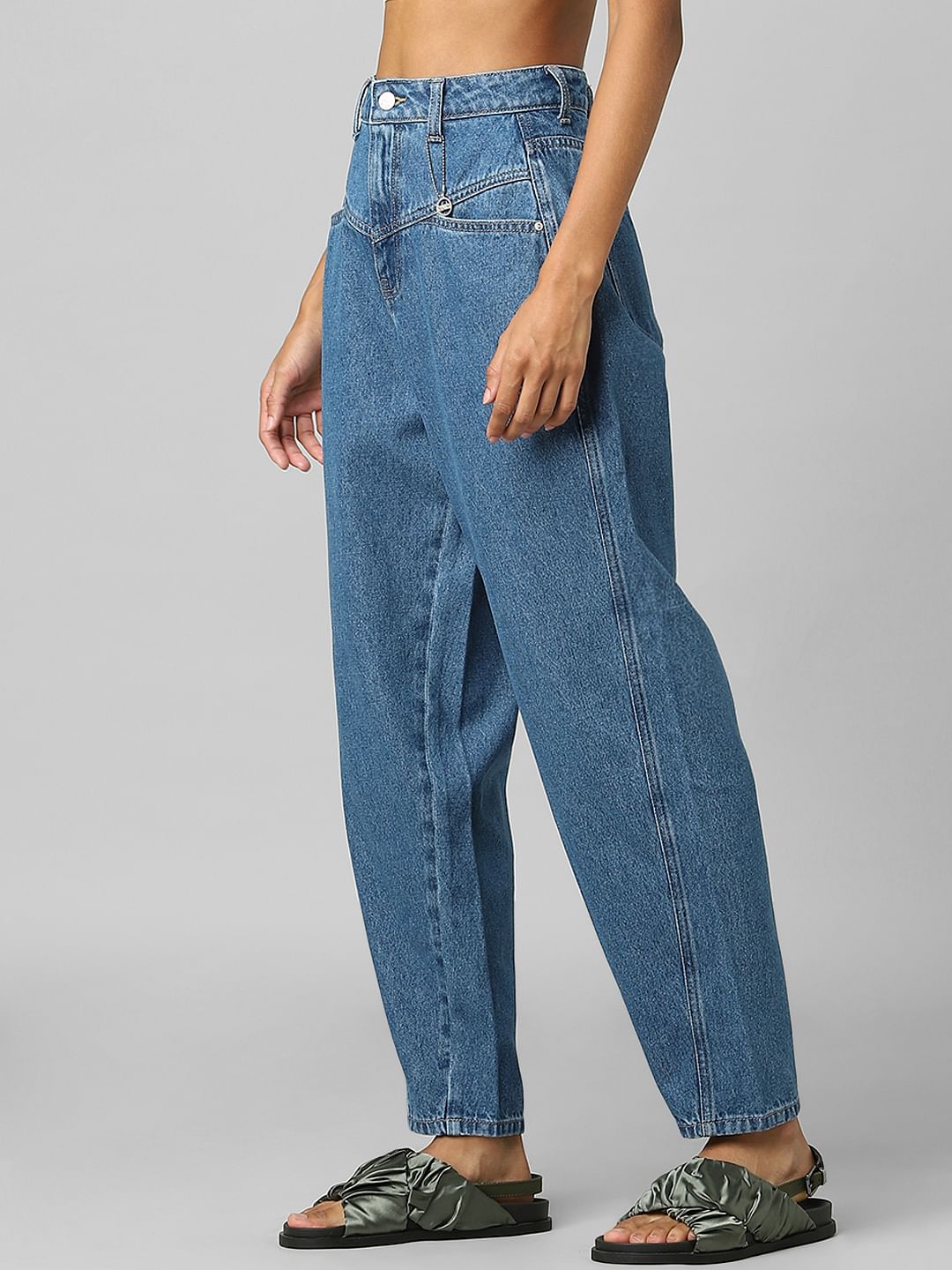 Blue High Rise Carrot Fit Jeans