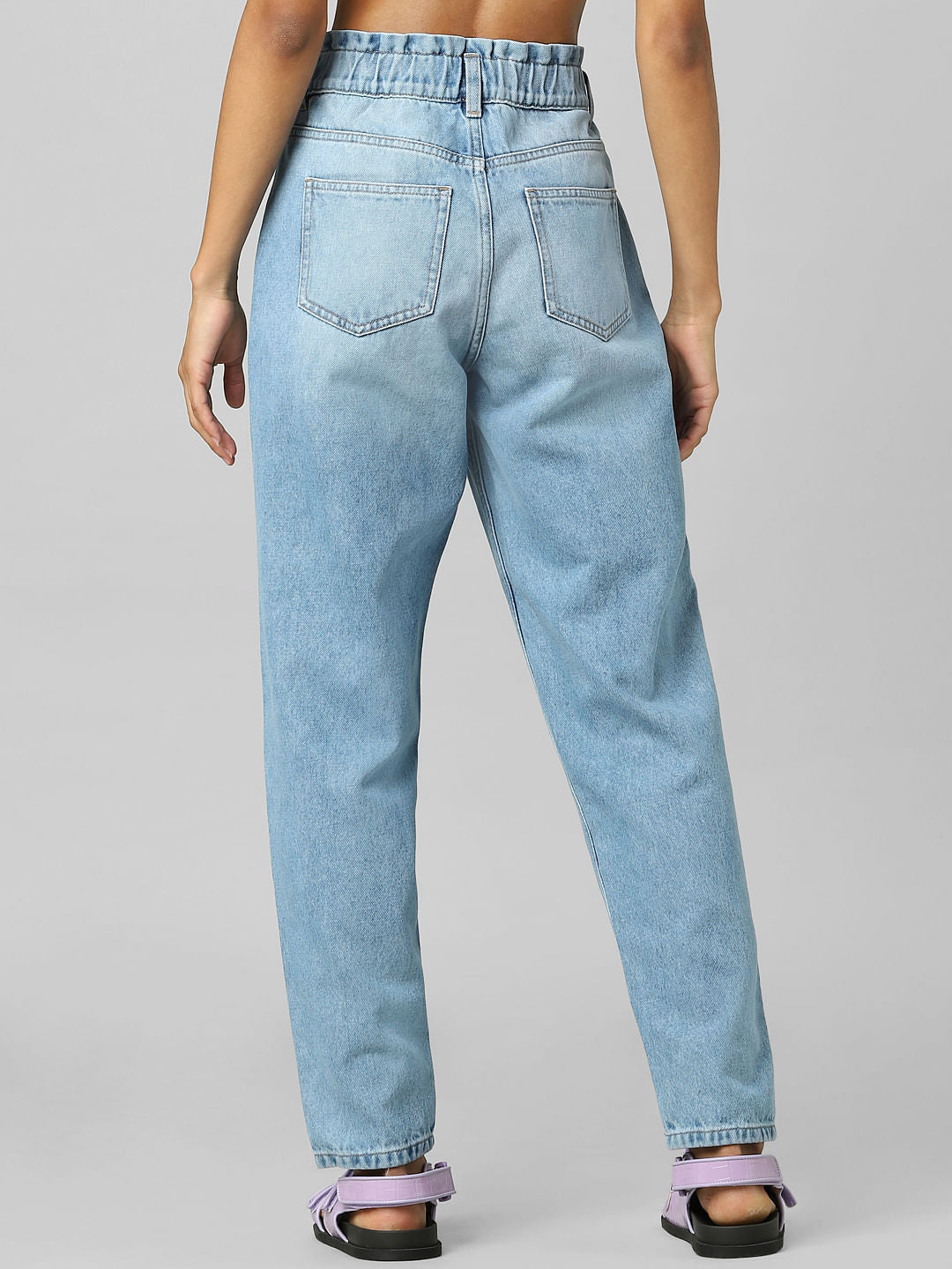 Light Blue High Rise Paperbag Straight Jeans