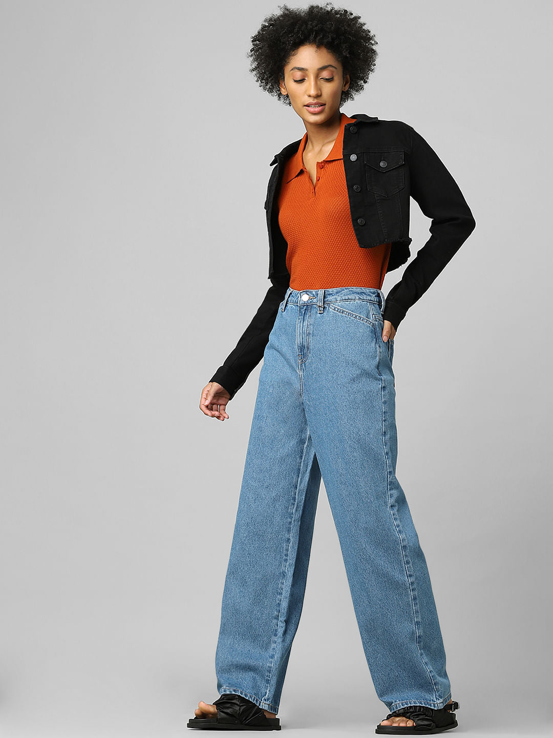 Blue High Rise Super Wide-Leg Jeans