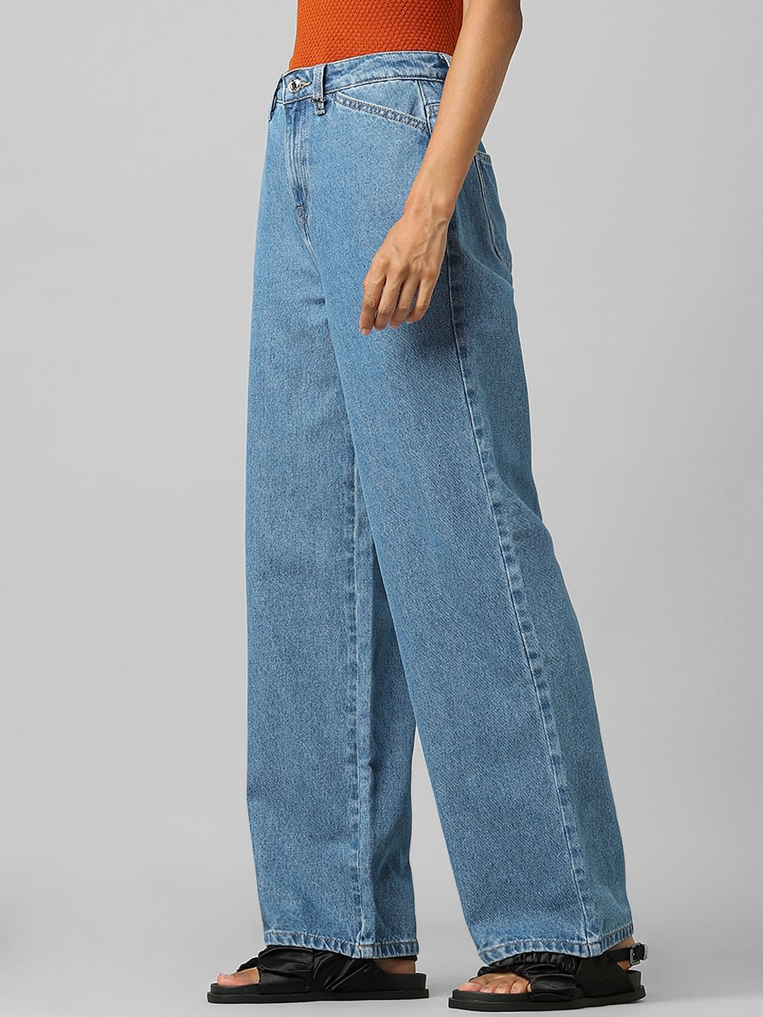 Blue High Rise Super Wide-Leg Jeans