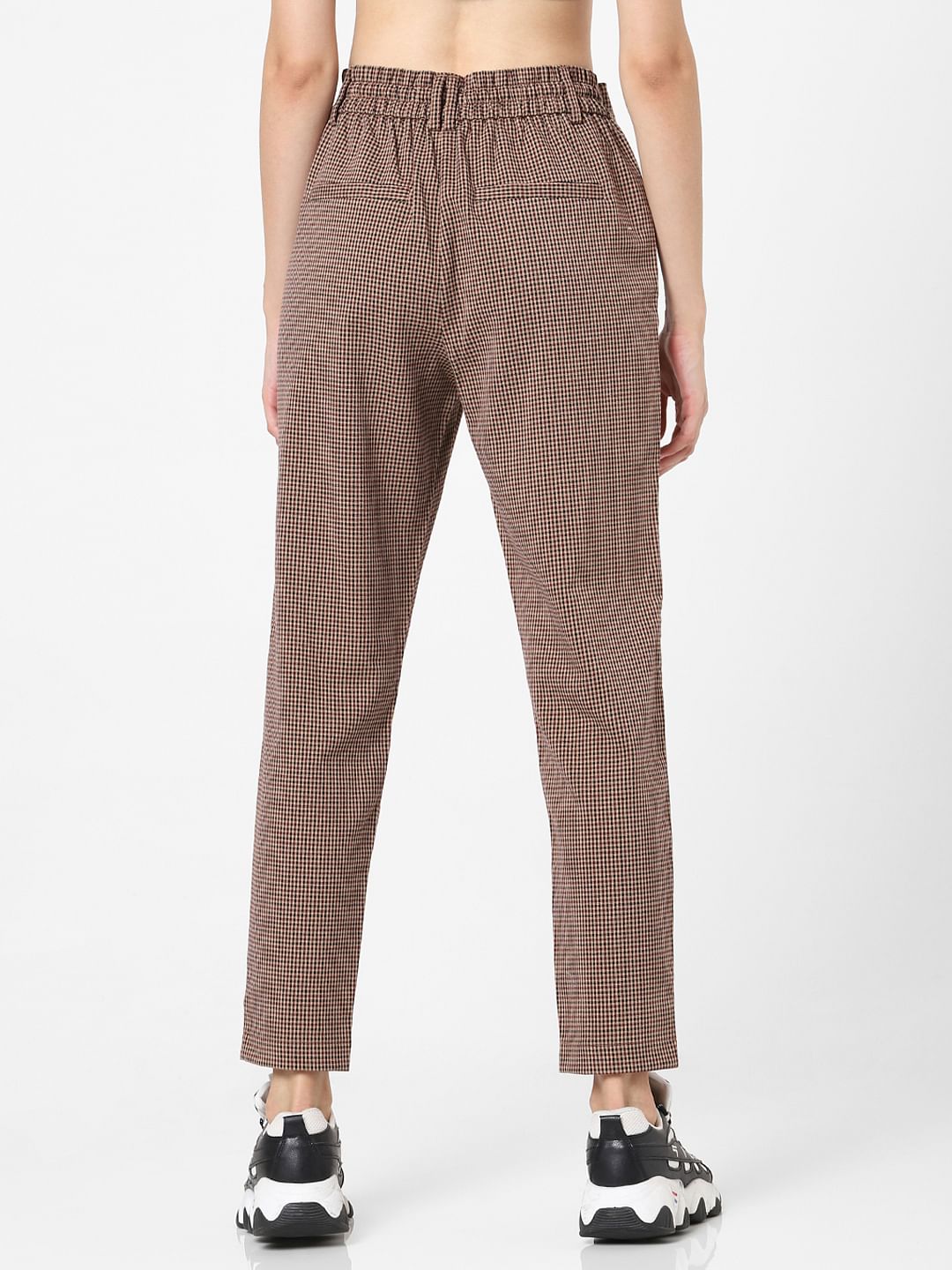 Brown Check Straight Leg Trousers