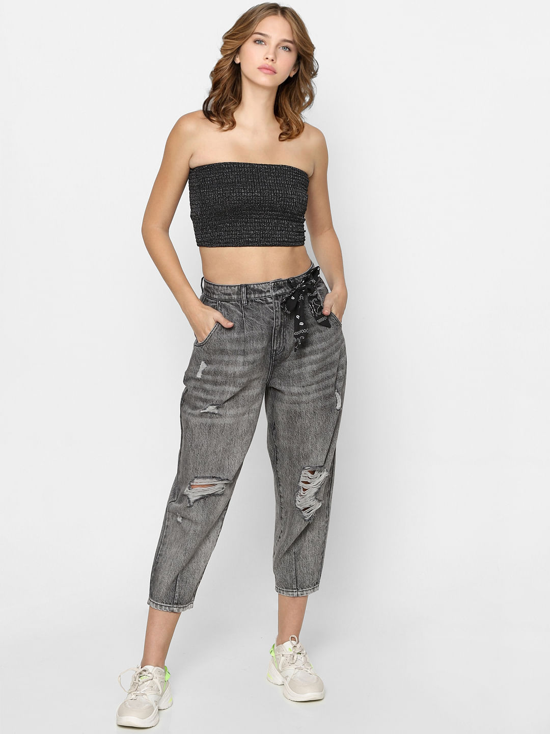 Grey Loose Fit Torn Jeans