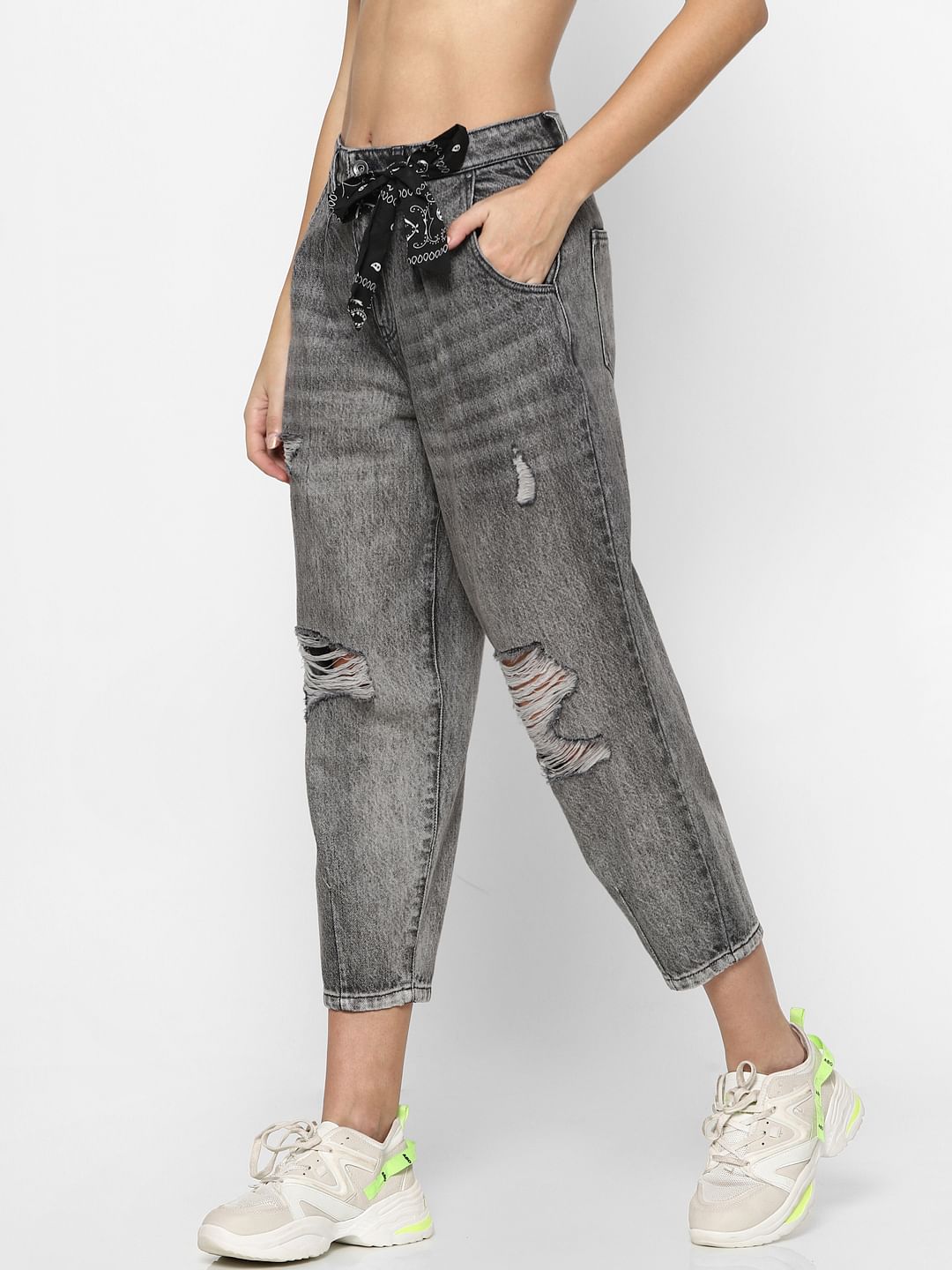 Grey Loose Fit Torn Jeans