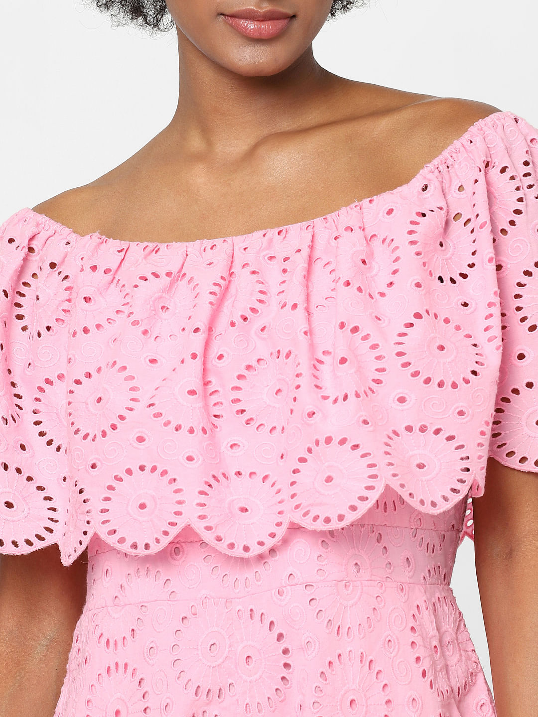 Pink Schiffli Embroidered Playsuit