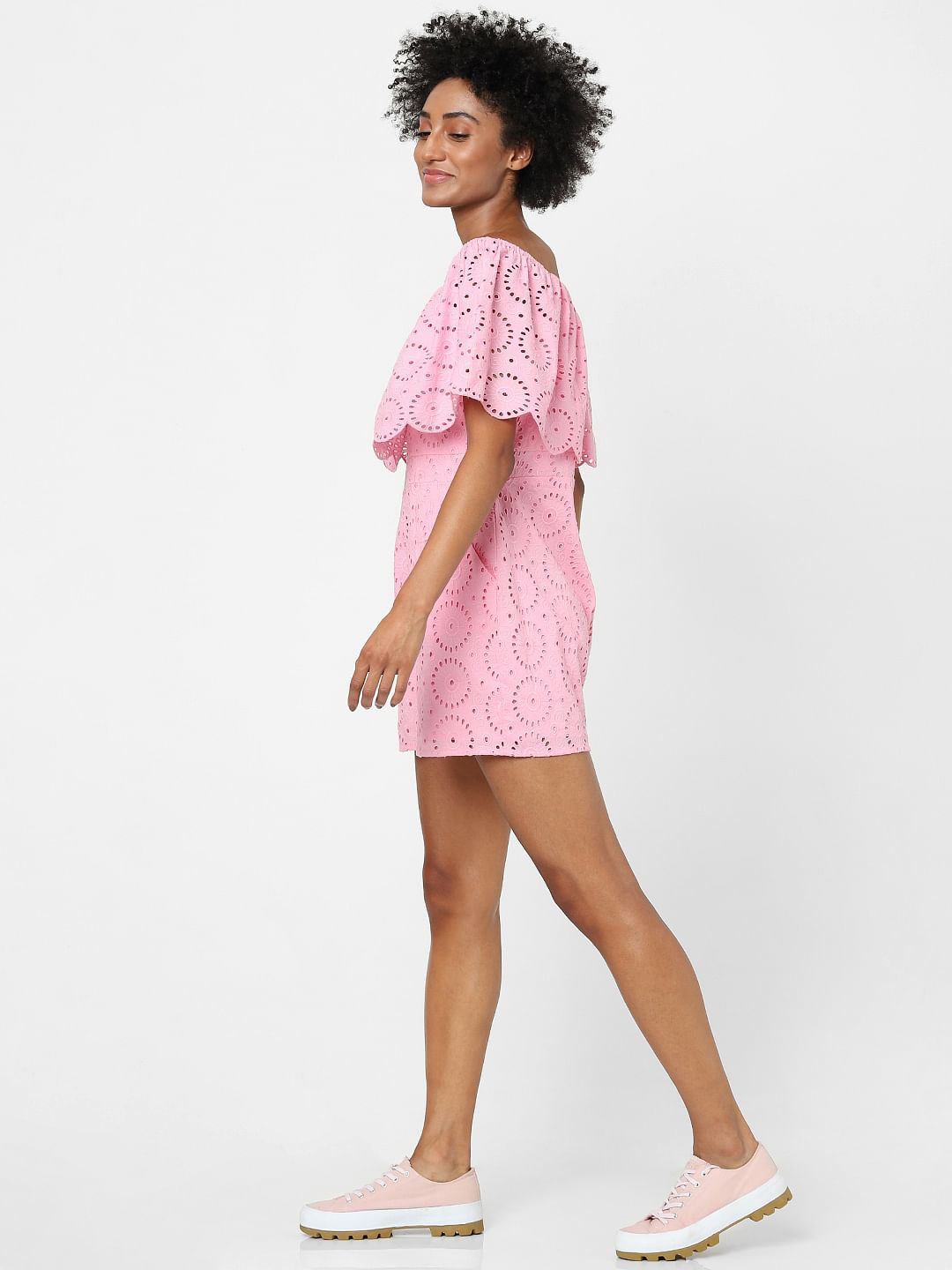 Pink Schiffli Embroidered Playsuit