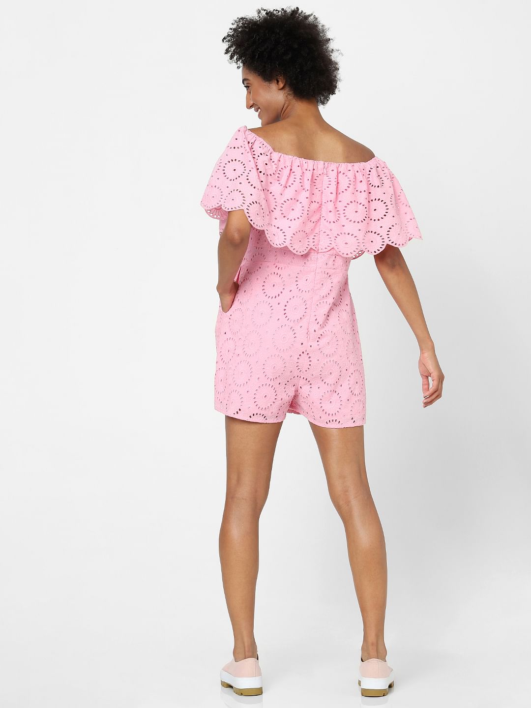 Pink Schiffli Embroidered Playsuit