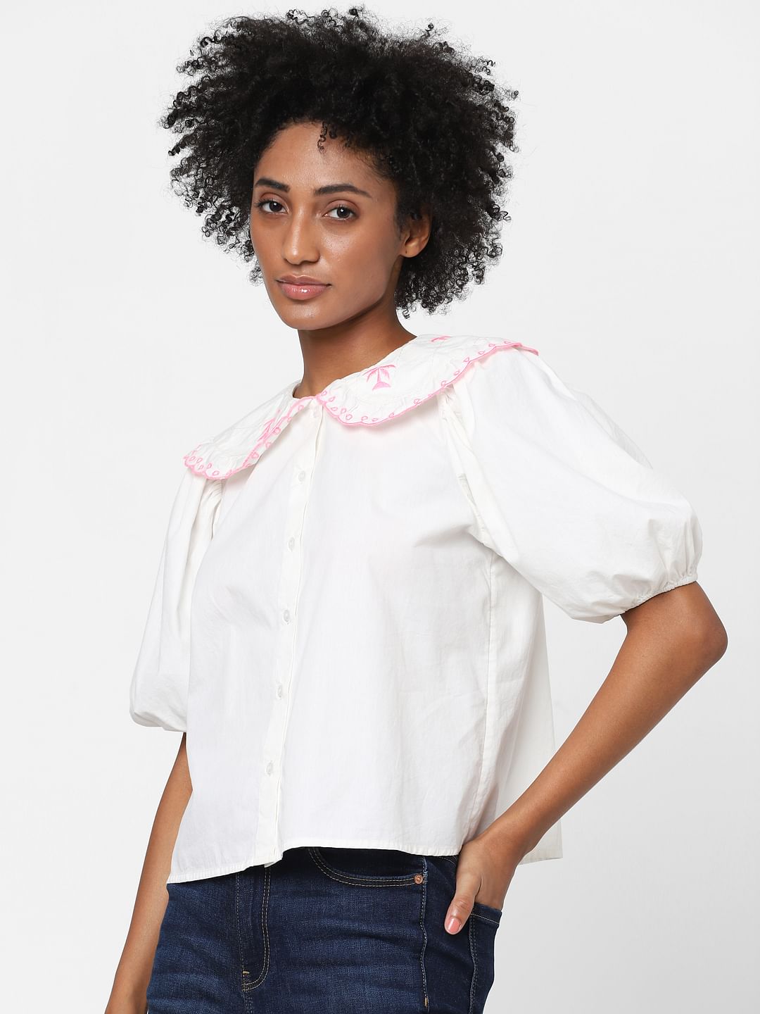 White Peter Pan Collared Shirt