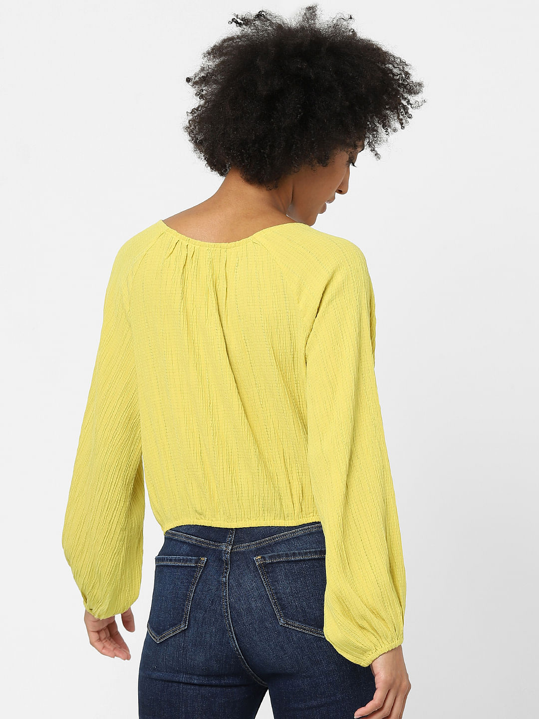 Yellow V Neck Textured Top