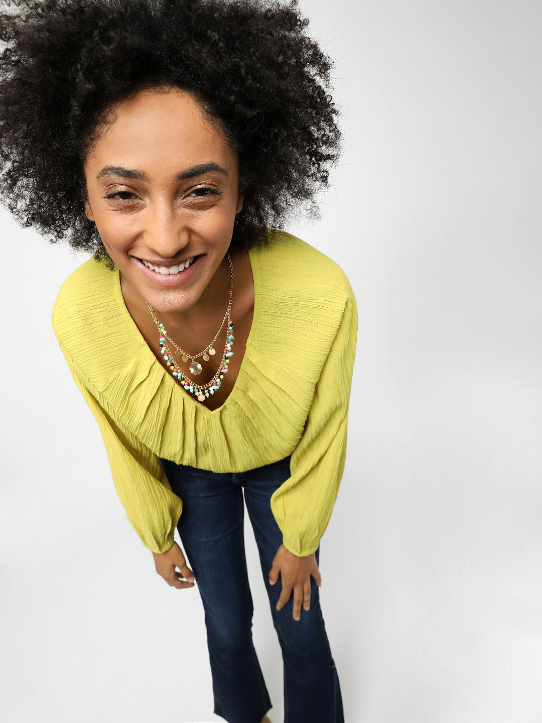 Yellow V Neck Textured Top